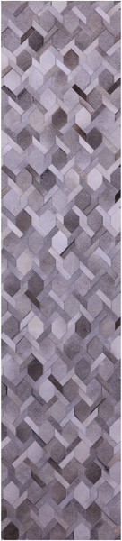 Grey & White Patchwork Natural Cowhide Rug - 2' 6" x 12' 0"