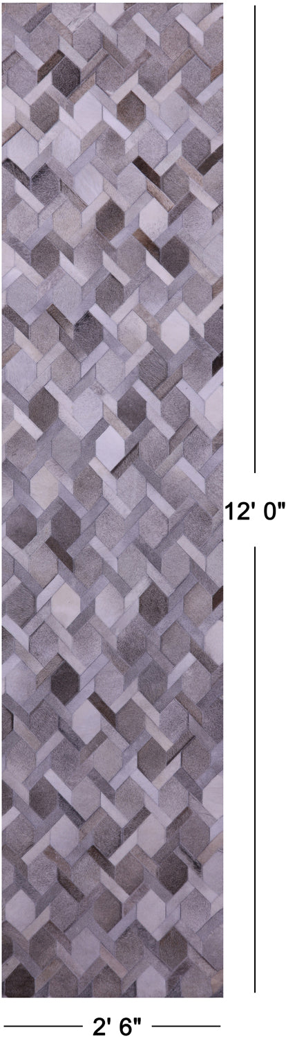 Grey & White Patchwork Natural Cowhide Rug - 2' 6
