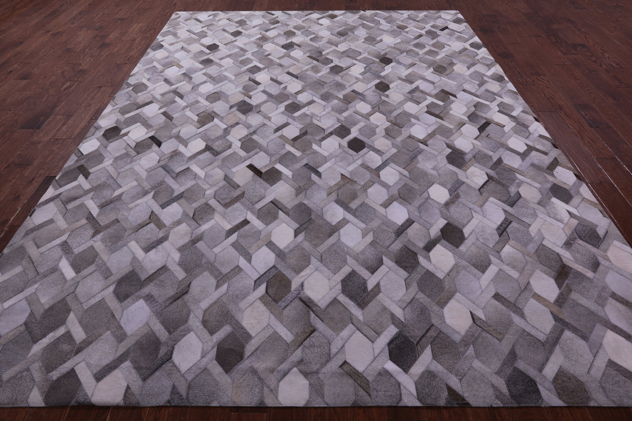 Grey & White Patchwork Natural Cowhide Rug - 9' 0" x 12' 0"