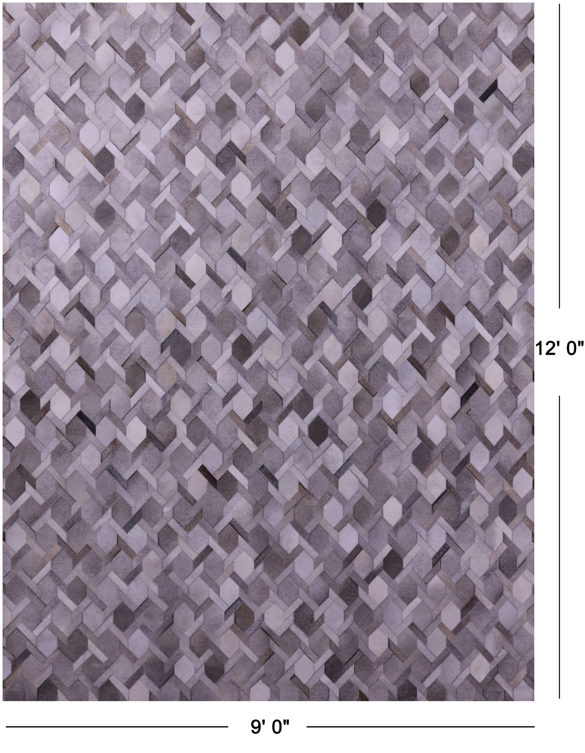 Grey & White Patchwork Natural Cowhide Rug - 9' 0" x 12' 0"