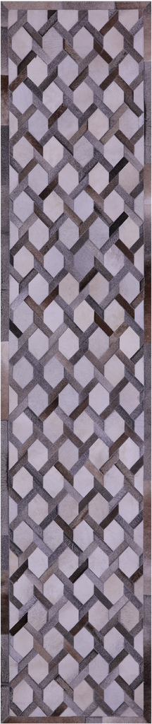 Grey & White Patchwork Natural Cowhide Rug - 2' 6" x 12' 0"