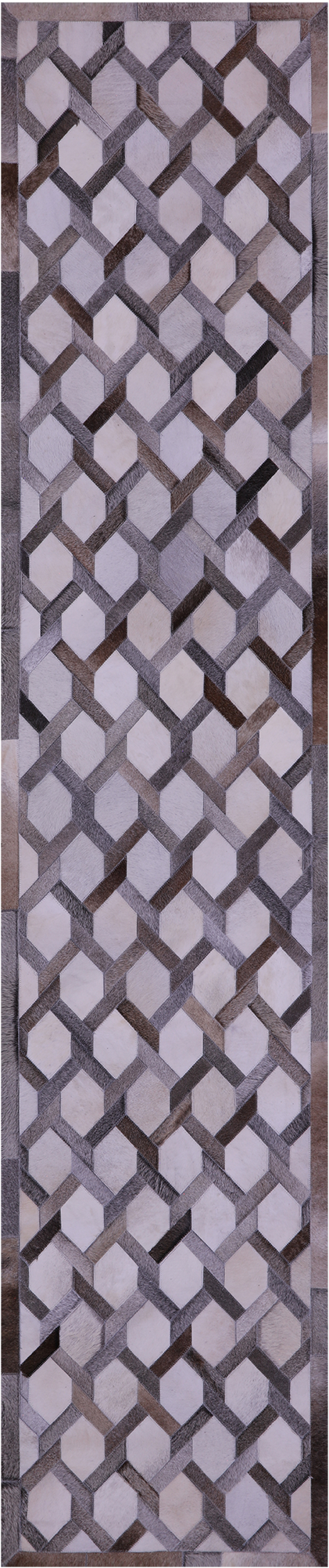 Grey & White Patchwork Natural Cowhide Rug - 2' 6" x 12' 0"