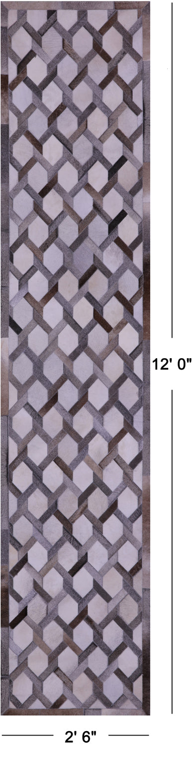 Grey & White Patchwork Natural Cowhide Rug - 2' 6