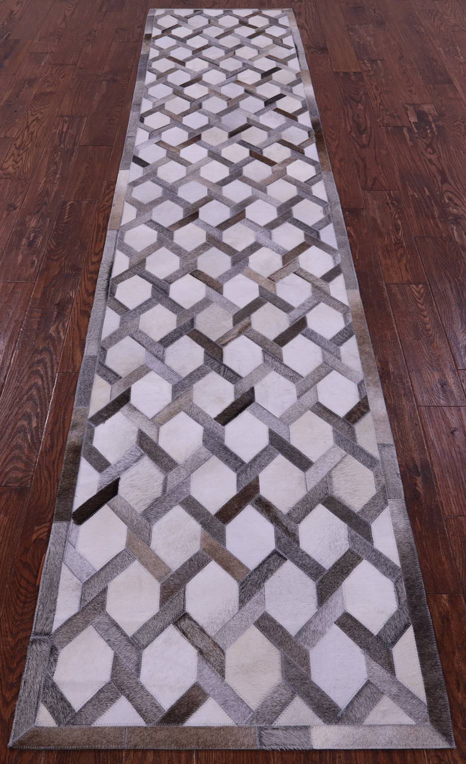 Grey & White Patchwork Natural Cowhide Rug - 2' 6" x 12' 0"