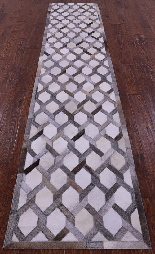 Grey & White Patchwork Natural Cowhide Rug - 2' 6