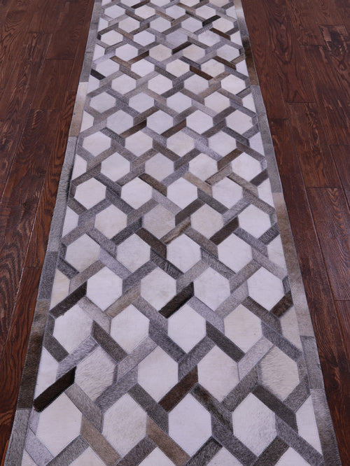 Grey & White Patchwork Natural Cowhide Rug - 2' 6