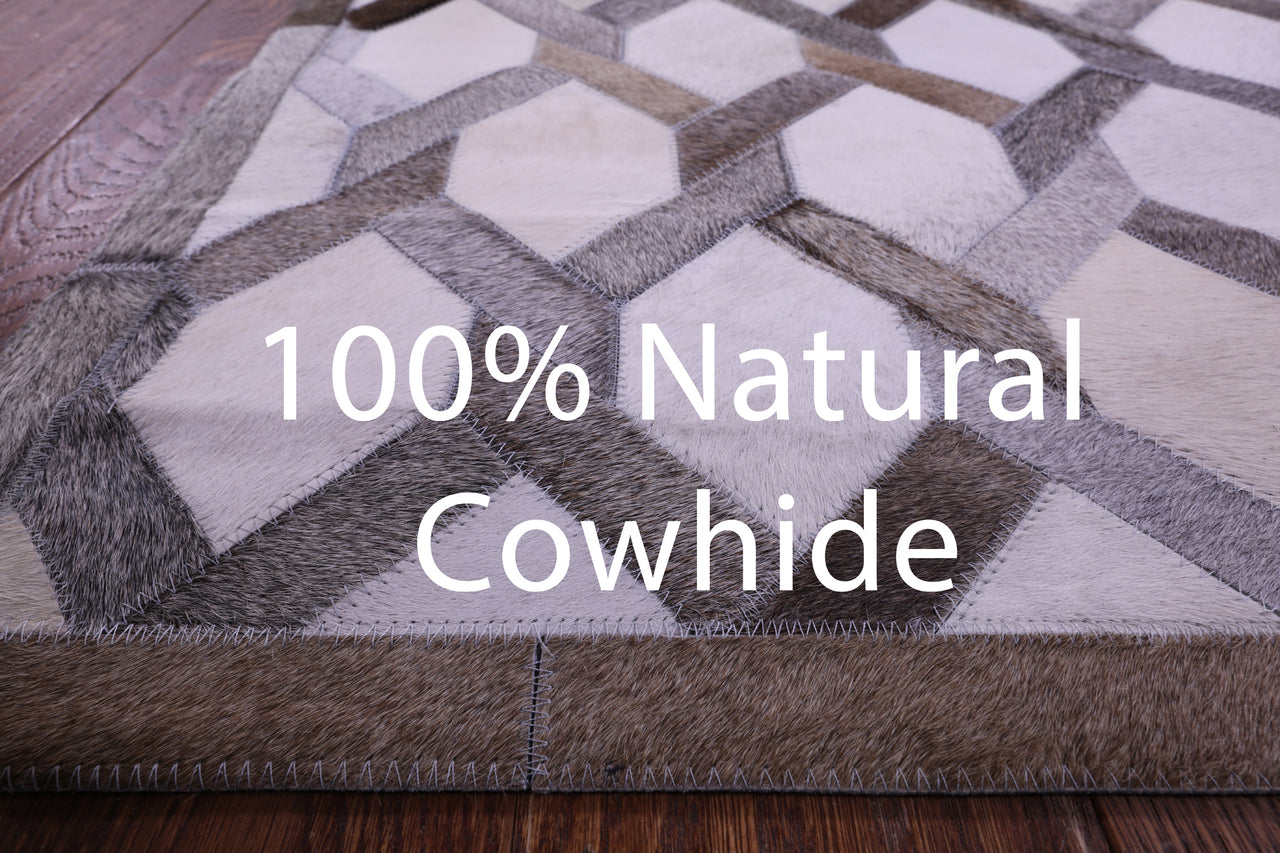 Grey & White Patchwork Natural Cowhide Rug - 2' 6" x 12' 0"