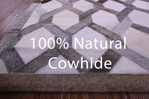 Grey & White Patchwork Natural Cowhide Rug - 2' 6