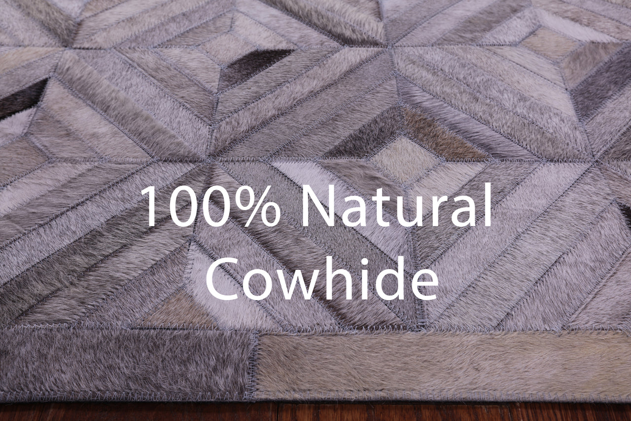 Grey & White Patchwork Natural Cowhide Rug - 2' 6" x 12' 0"