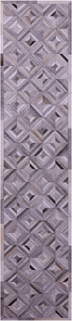 Grey & White Patchwork Natural Cowhide Rug - 2' 6" x 12' 0"