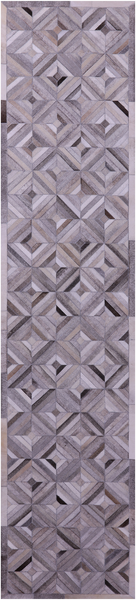 Grey & White Patchwork Natural Cowhide Rug - 2' 6" x 12' 0"