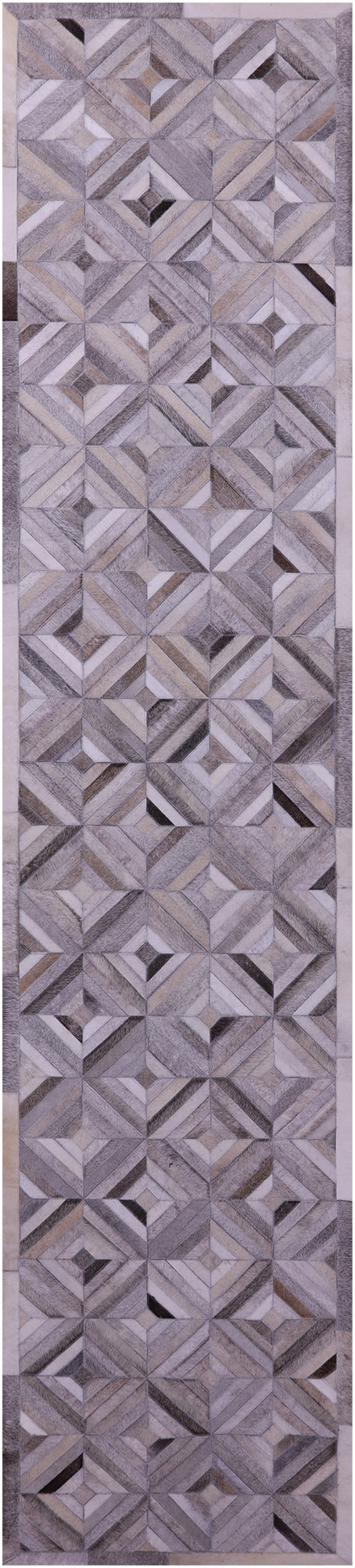 Grey & White Patchwork Natural Cowhide Rug - 2' 6" x 12' 0"