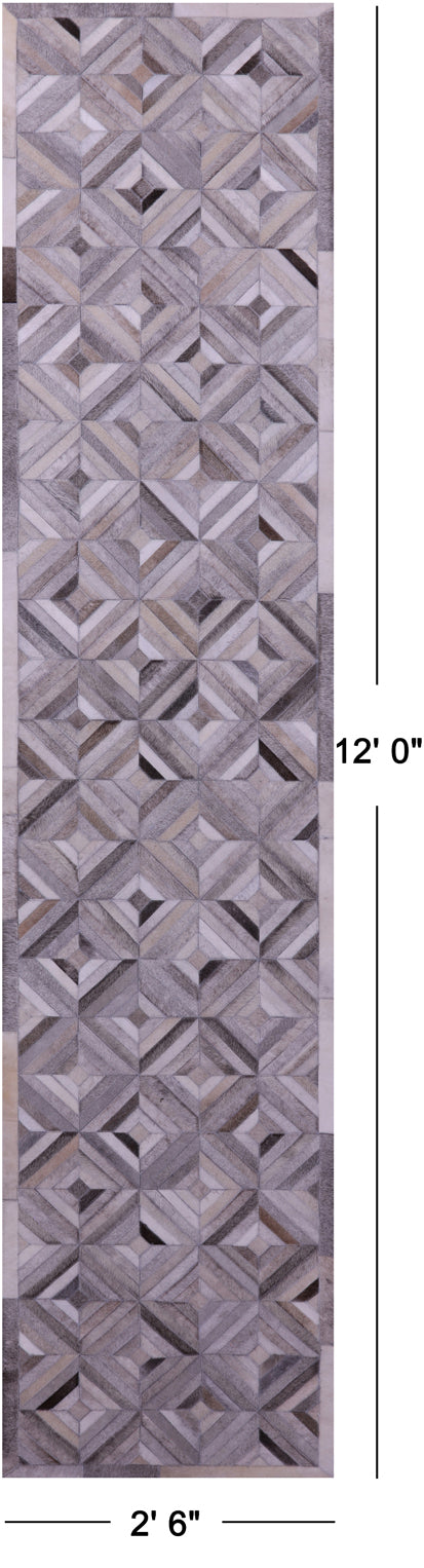 Grey & White Patchwork Natural Cowhide Rug - 2' 6" x 12' 0"