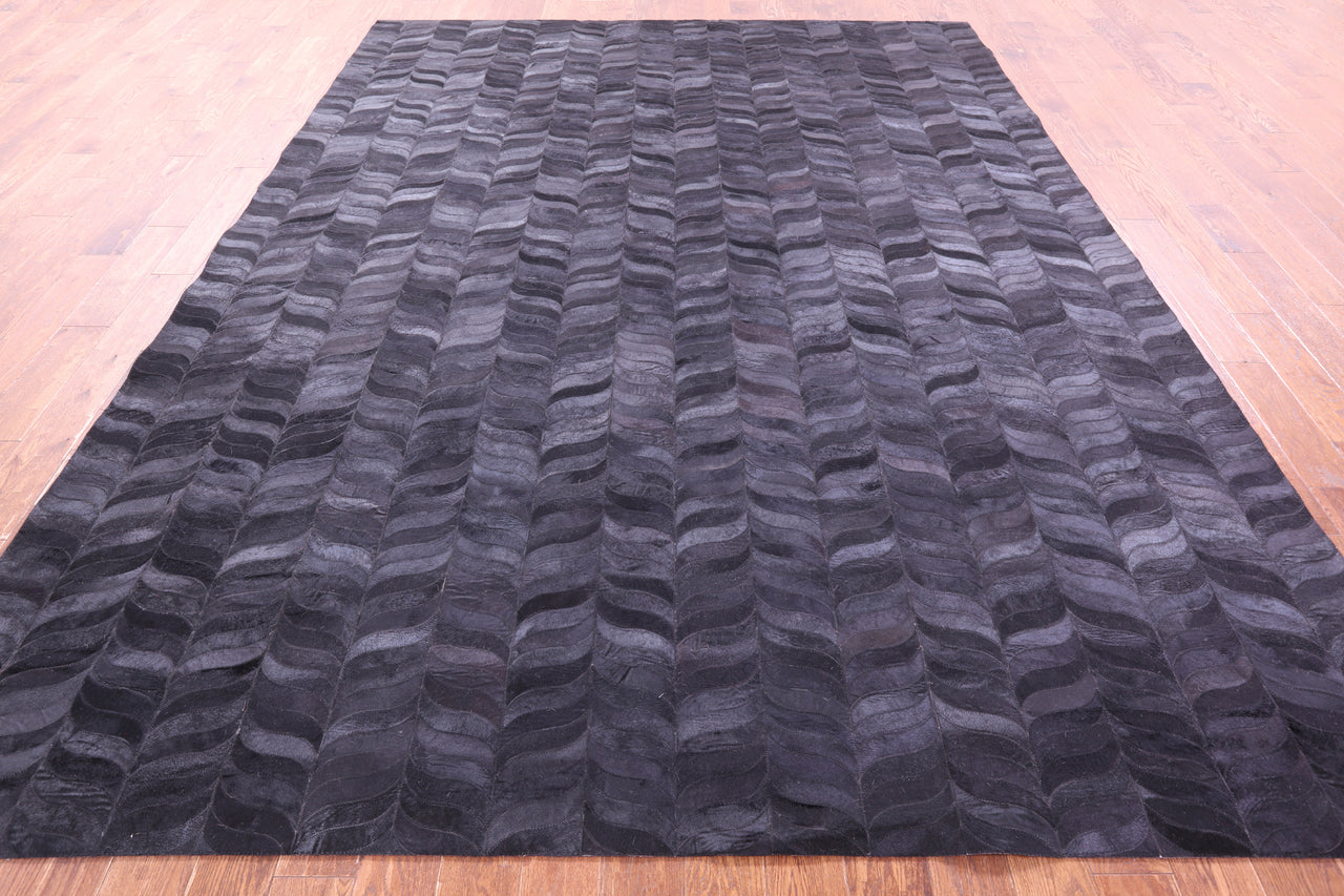 Black Patchwork Natural Cowhide Rug - 9' 0" x 12' 0"