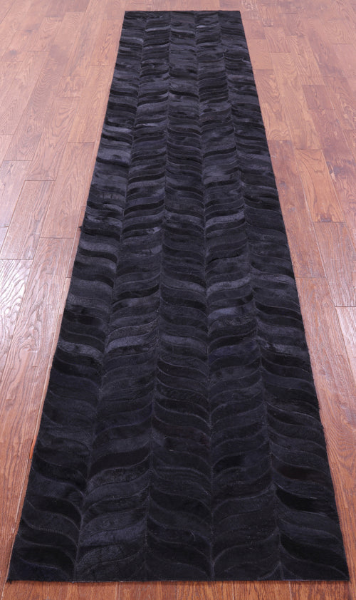 Black Patchwork Natural Cowhide Rug - 2' 6