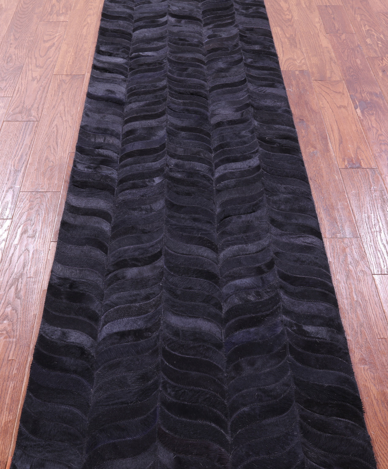 Black Patchwork Natural Cowhide Rug - 2' 6" x 12' 0"