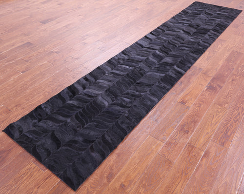Black Patchwork Natural Cowhide Rug - 2' 6