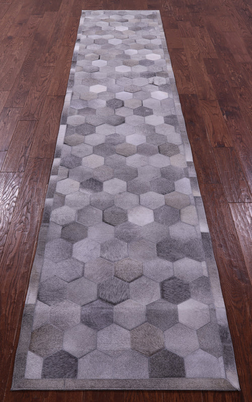 Grey Patchwork Natural Cowhide Rug - 2' 6