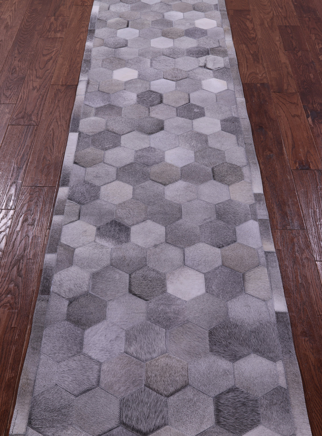 Grey Patchwork Natural Cowhide Rug - 2' 6" x 12' 0"