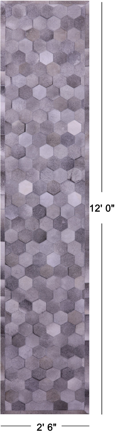 Grey Patchwork Natural Cowhide Rug - 2' 6" x 12' 0"