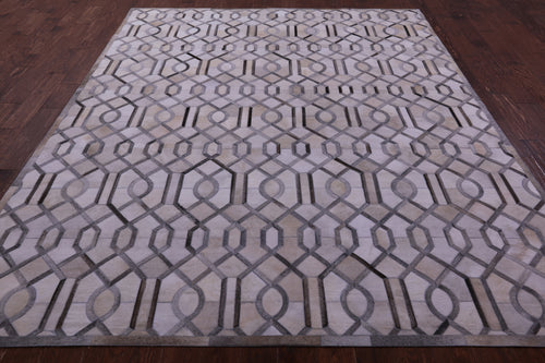 Grey & White Patchwork Natural Cowhide Rug - 8' 0