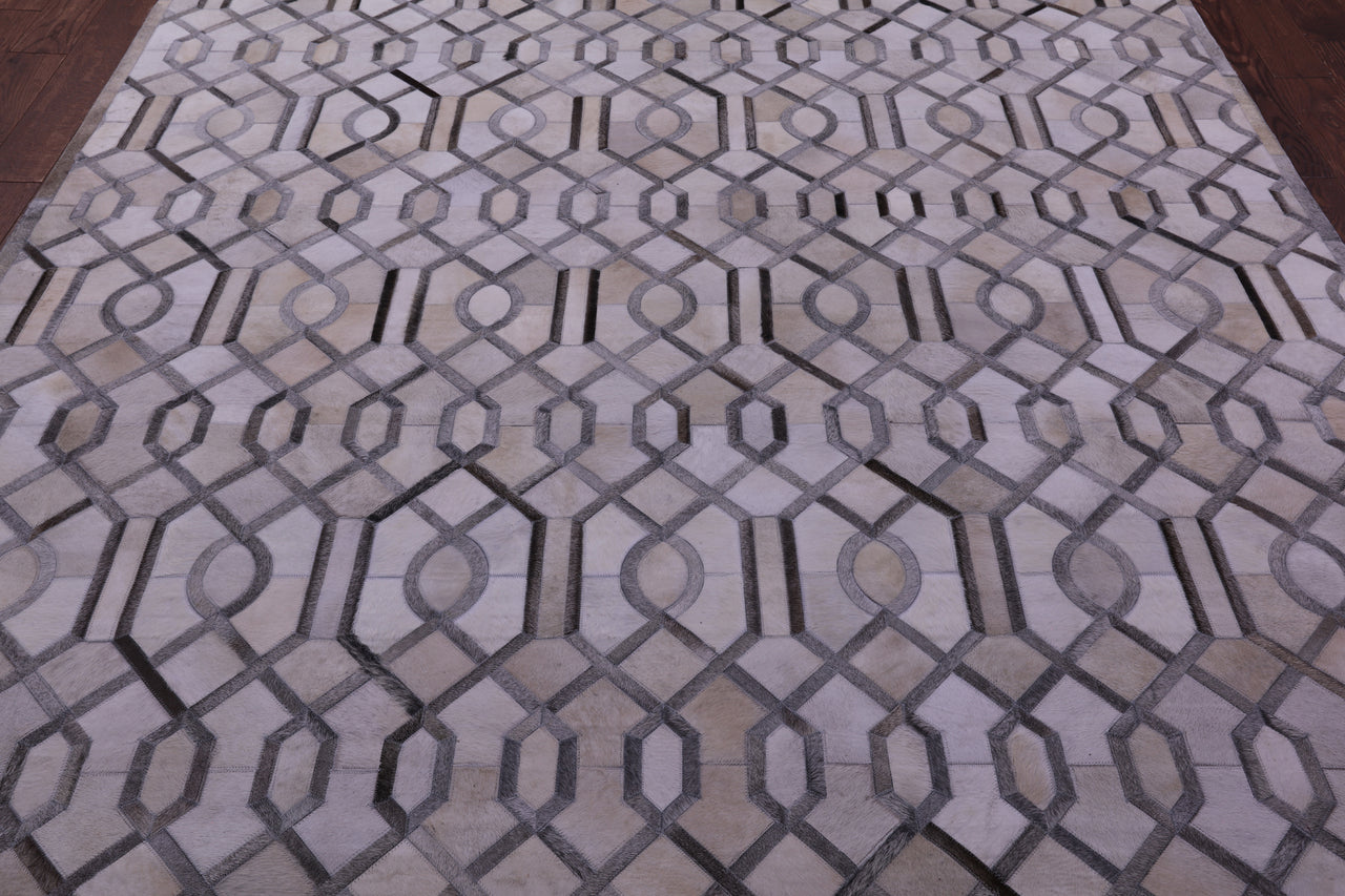 Grey & White Patchwork Natural Cowhide Rug - 8' 0" x 10' 0"