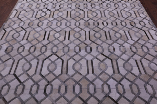 Grey & White Patchwork Natural Cowhide Rug - 8' 0