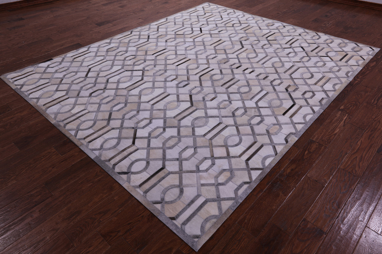 Grey & White Patchwork Natural Cowhide Rug - 8' 0" x 10' 0"