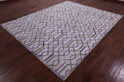 Grey & White Patchwork Natural Cowhide Rug - 8' 0