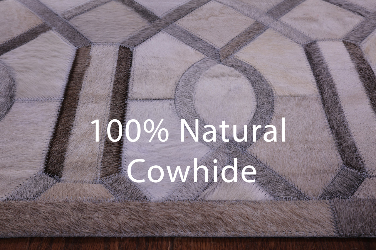 Grey & White Patchwork Natural Cowhide Rug - 8' 0" x 10' 0"