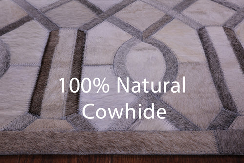 Grey & White Patchwork Natural Cowhide Rug - 8' 0