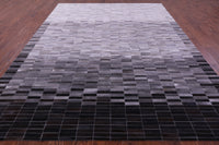 Thumbnail for Grey & White Gradient Brickwork Patchwork Natural Cowhide Rug - 9' 0