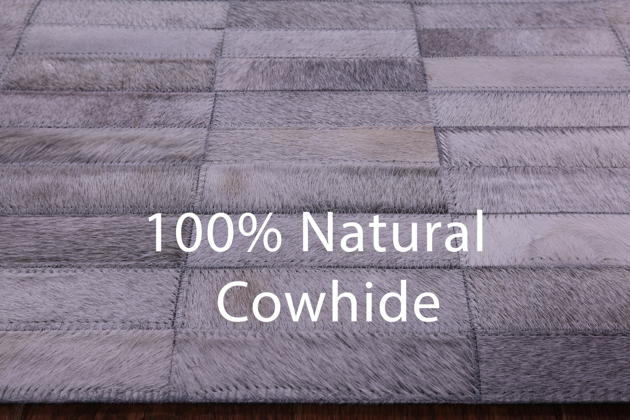 Grey & White Gradient Brickwork Patchwork Natural Cowhide Rug - 9' 0" x 12' 0"