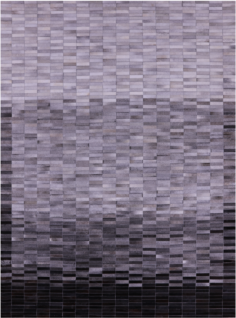 Grey & White Gradient Brickwork Patchwork Natural Cowhide Rug - 9' 0" x 12' 0"