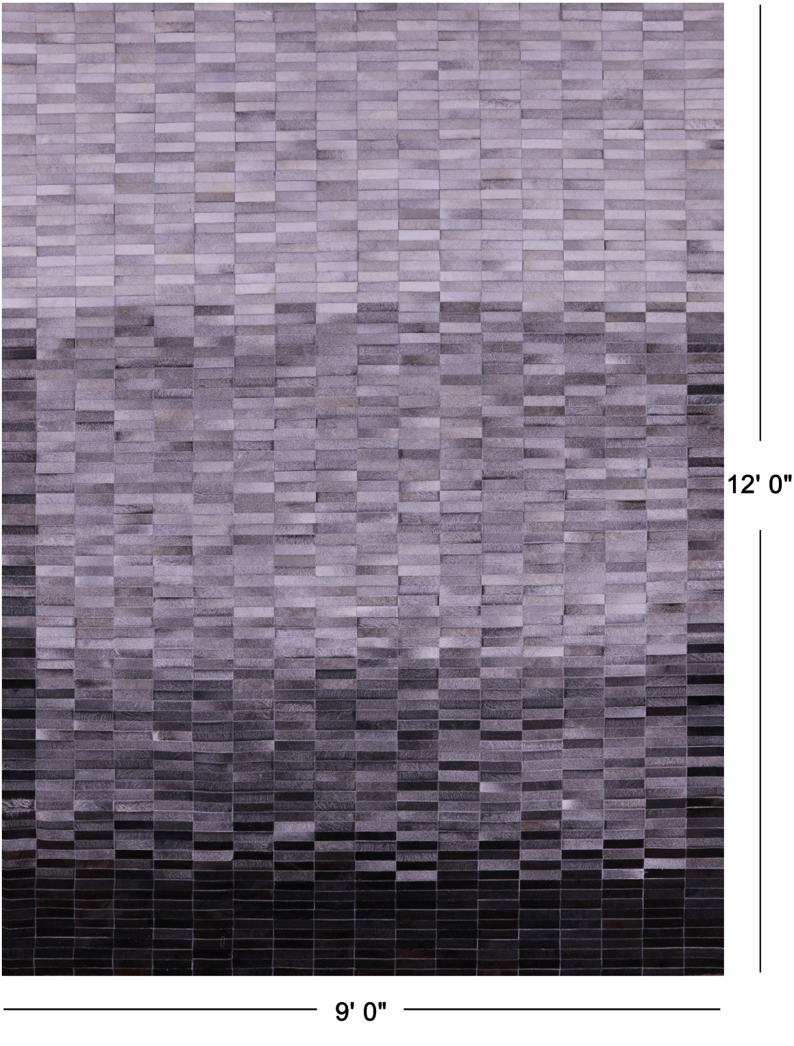 Grey & White Gradient Brickwork Patchwork Natural Cowhide Rug - 9' 0" x 12' 0"