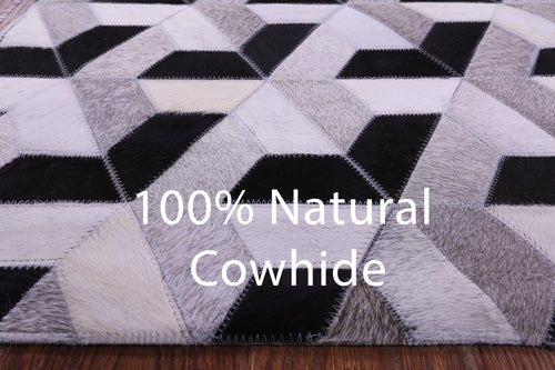 Black & White Patchwork Natural Cowhide Rug - 2' 6