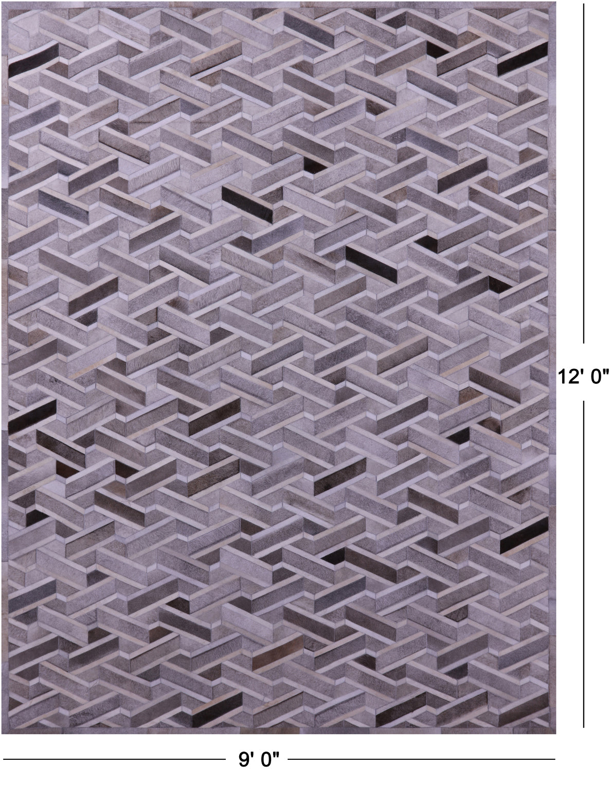 Grey Patchwork Natural Cowhide Rug - 9' 0" x 12' 0"