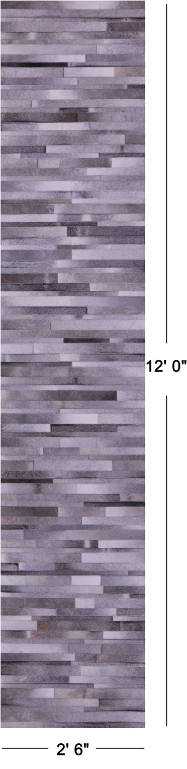 Grey Brickwork Patchwork Natural Cowhide Rug - 2' 6" x 12' 0"