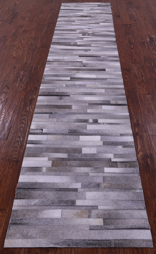 Grey Brickwork Patchwork Natural Cowhide Rug - 2' 6