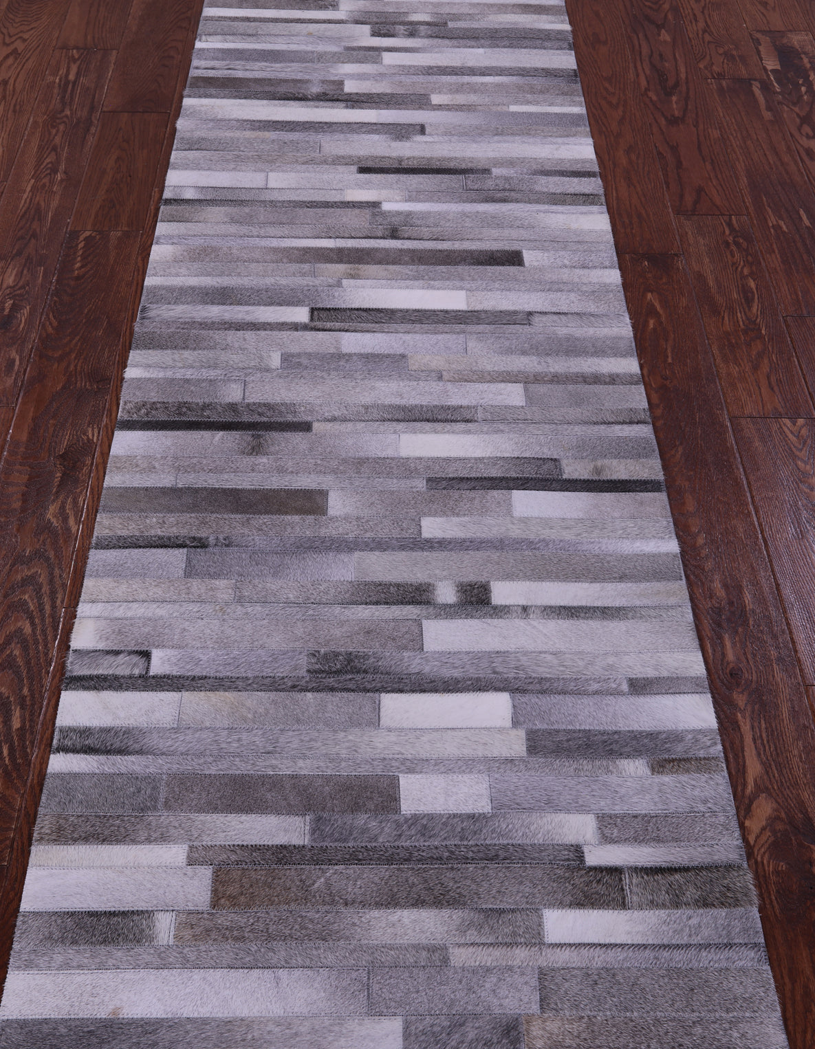 Grey Brickwork Patchwork Natural Cowhide Rug - 2' 6" x 12' 0"