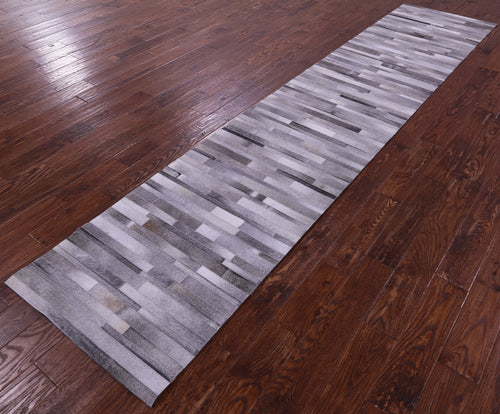 Grey Brickwork Patchwork Natural Cowhide Rug - 2' 6
