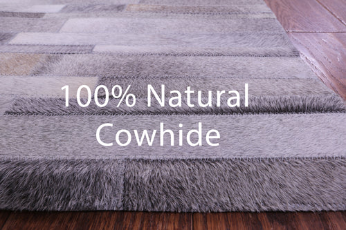 Grey Brickwork Patchwork Natural Cowhide Rug - 2' 6