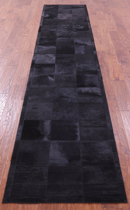 Black Patchwork Natural Cowhide Rug - 2' 6