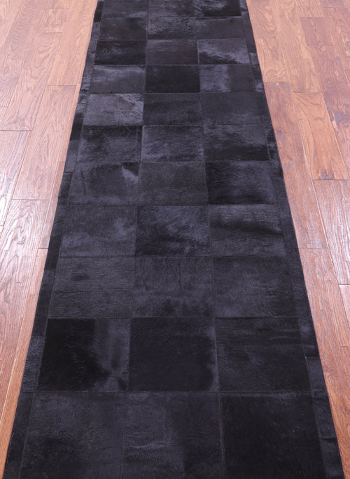 Black Patchwork Natural Cowhide Rug - 2' 6