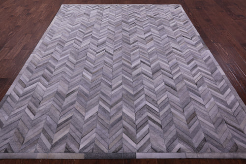 Grey Chevron Patchwork Natural Cowhide Rug - 8' 0