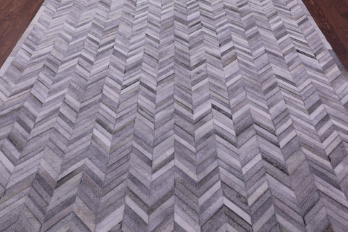 Grey Chevron Patchwork Natural Cowhide Rug - 8' 0