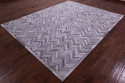 Grey Chevron Patchwork Natural Cowhide Rug - 8' 0