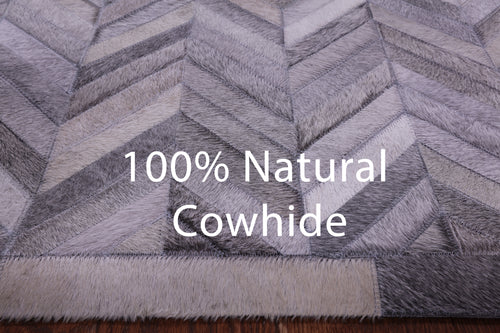 Grey Chevron Patchwork Natural Cowhide Rug - 8' 0