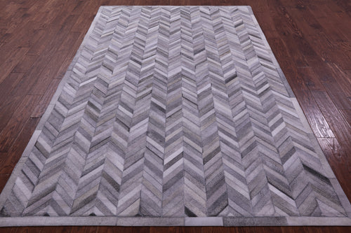 Grey Chevron Patchwork Natural Cowhide Rug - 6' 0