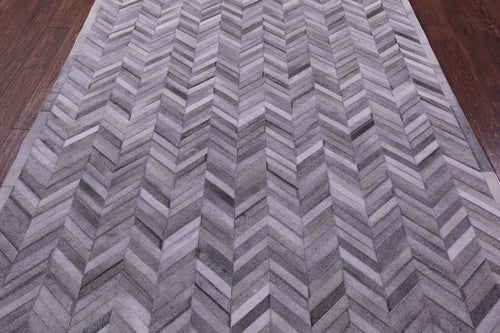 Grey Chevron Patchwork Natural Cowhide Rug - 6' 0